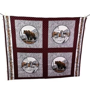 Wolf Border w Wolves & Bear VIP Screen Print Cranston Block Pillow Fabric